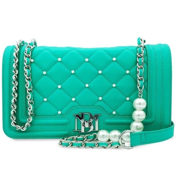 NWT Tiffany Blue Crossbody Purse w/Metal and Pearl‎ Strap - Picture 1 of 7